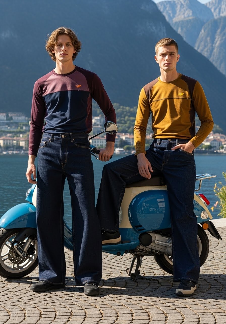 Men's Curved Leg Denim Jeans Blue - Fashion Loose Fit Pants