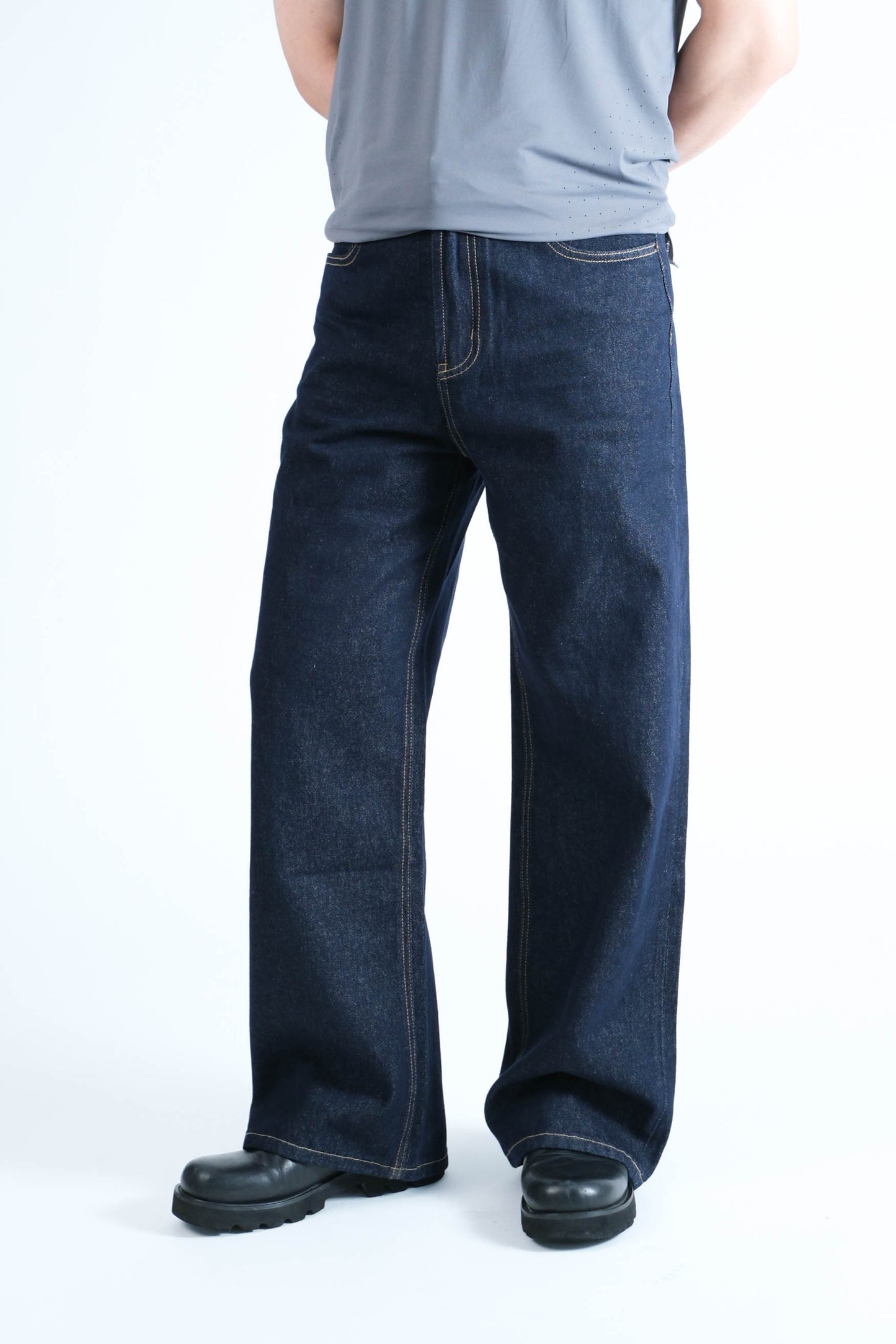 Men's Curved Leg Denim Jeans Blue - Fashion Loose Fit Pants