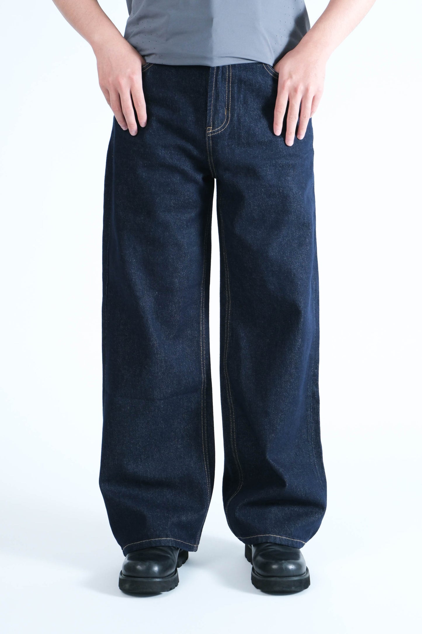 Men's Curved Leg Denim Jeans Blue - Fashion Loose Fit Pants