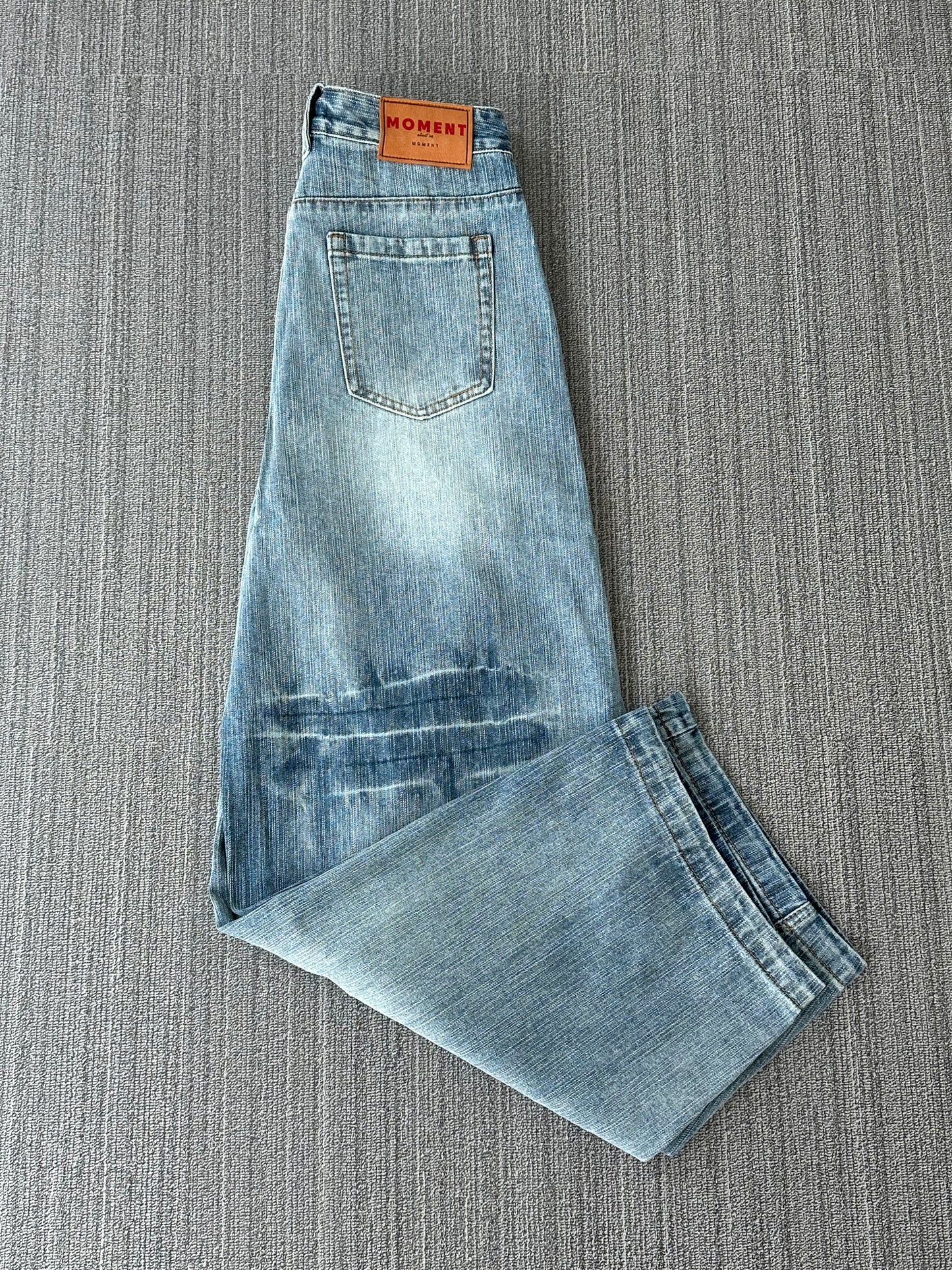 Men's Curved Leg Vintage Wash Denim Jeans - Retro High Street Pants