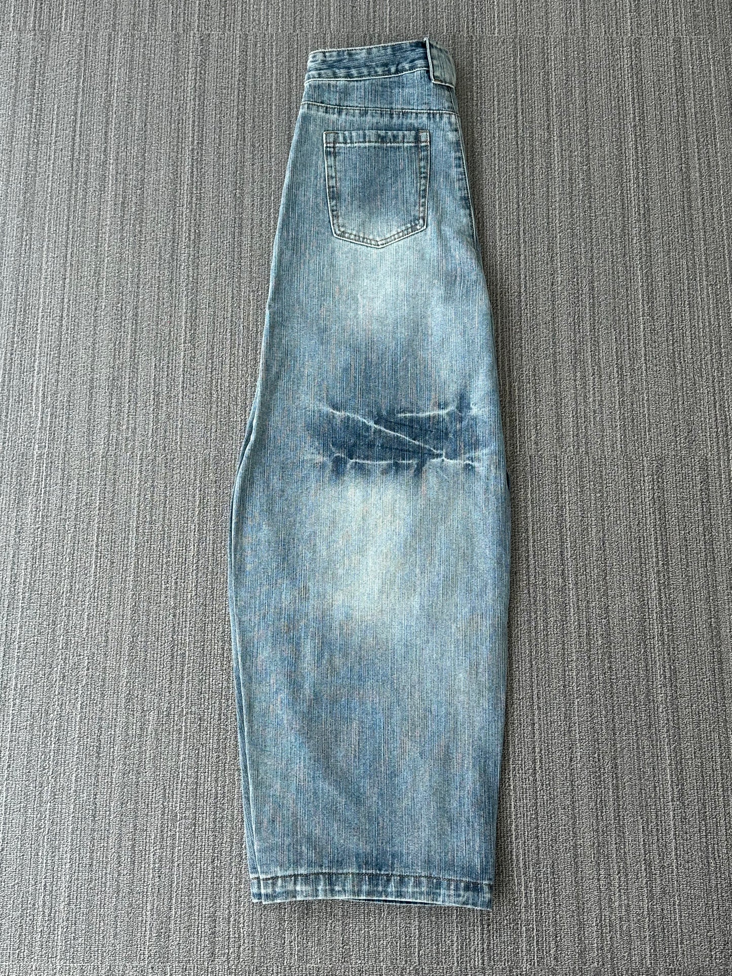 Men's Curved Leg Vintage Wash Denim Jeans - Retro High Street Pants