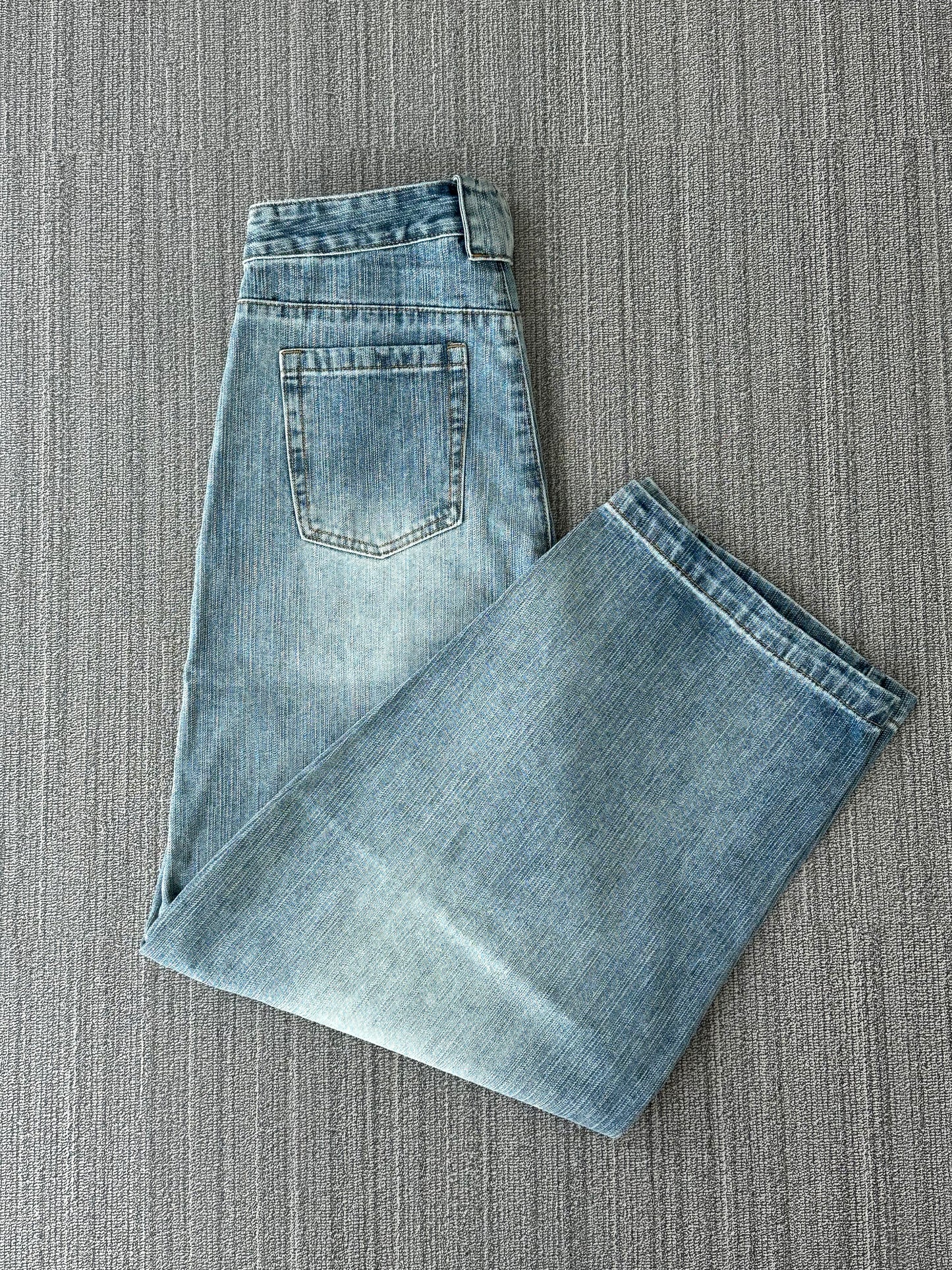 Men's Curved Leg Vintage Wash Denim Jeans - Retro High Street Pants