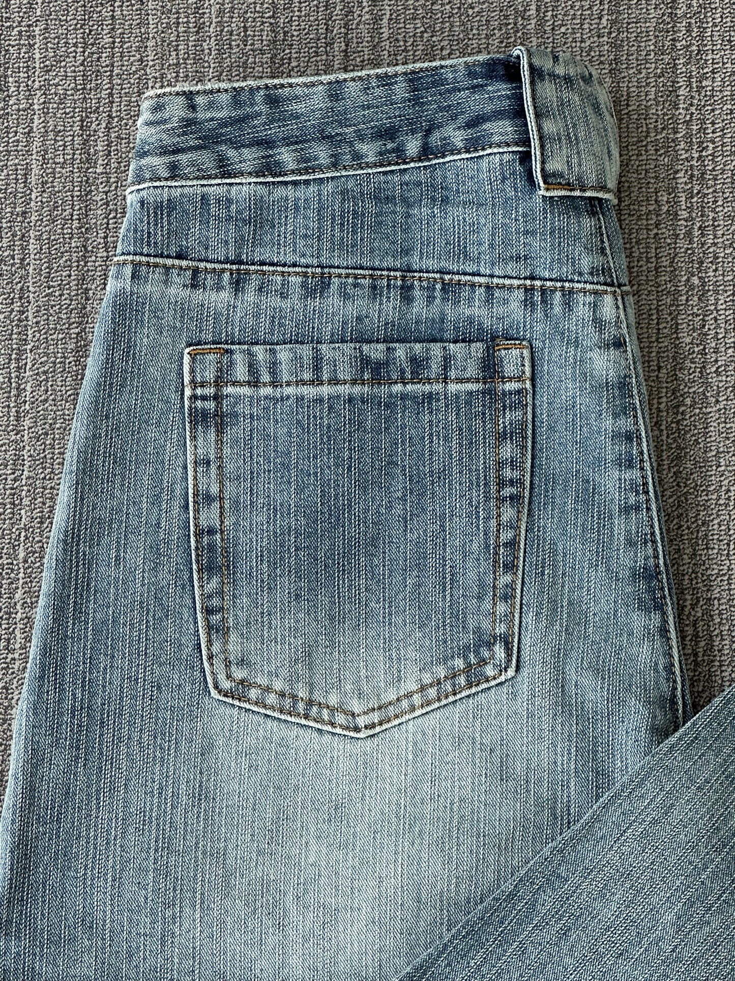 Men's Curved Leg Vintage Wash Denim Jeans - Retro High Street Pants