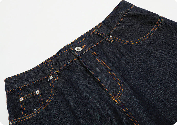 Men's Curved Leg Denim Jeans Dark Blue - Streetwear Baggy Pants