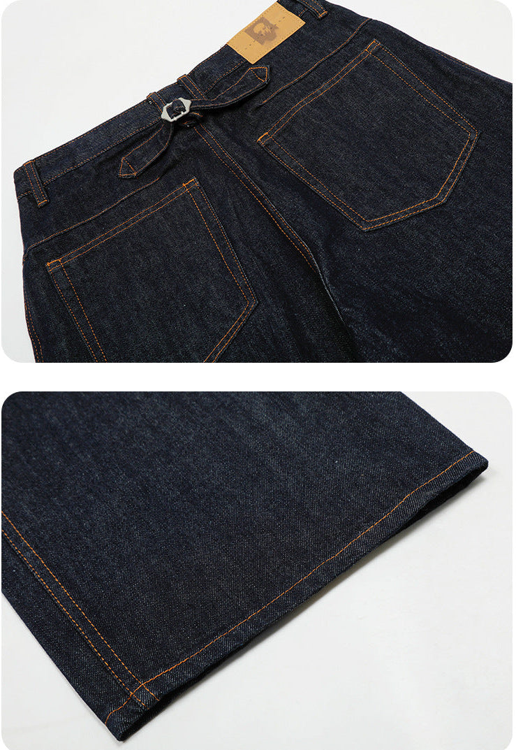 Men's Curved Leg Denim Jeans Dark Blue - Streetwear Baggy Pants