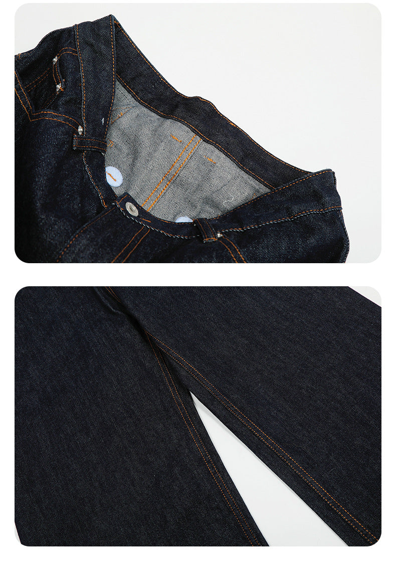 Men's Curved Leg Denim Jeans Dark Blue - Streetwear Baggy Pants