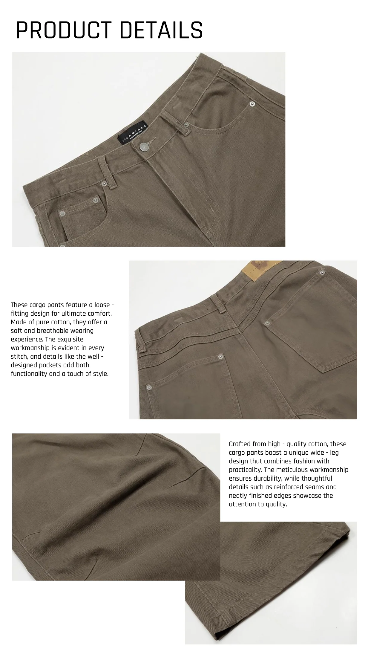 Men's Loose Fit Cargo Pants Brown - Casual Cargo Trousers & Mens Clothing