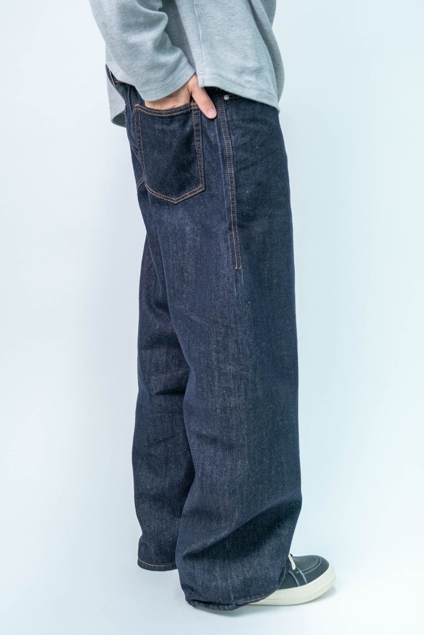 Men's Curved Leg Denim Jeans Dark Blue - Streetwear Baggy Pants