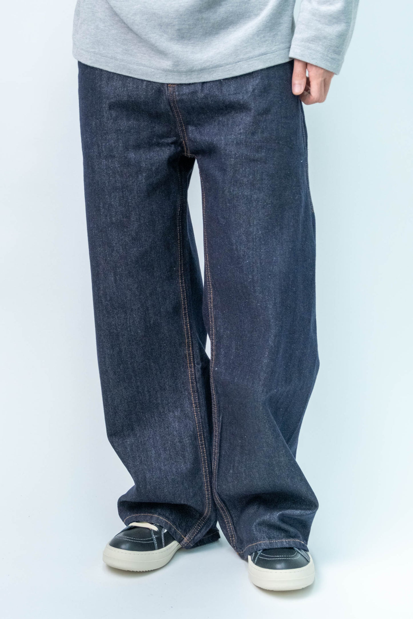 Men's Curved Leg Denim Jeans Dark Blue - Streetwear Baggy Pants