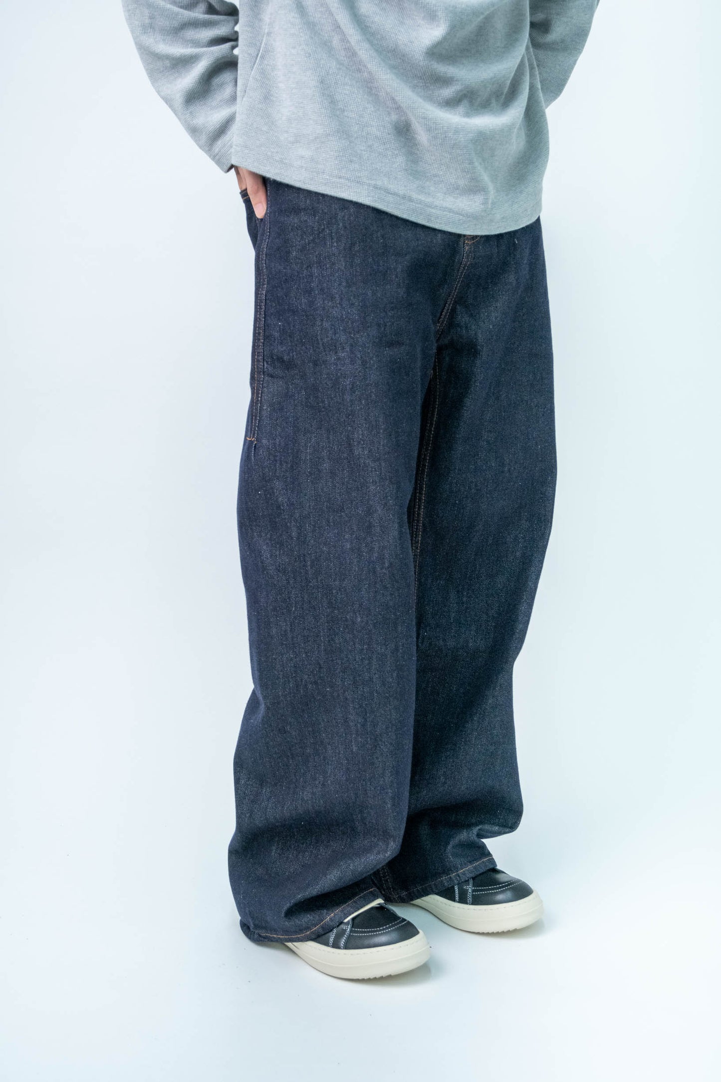 Men's Curved Leg Denim Jeans Dark Blue - Streetwear Baggy Pants