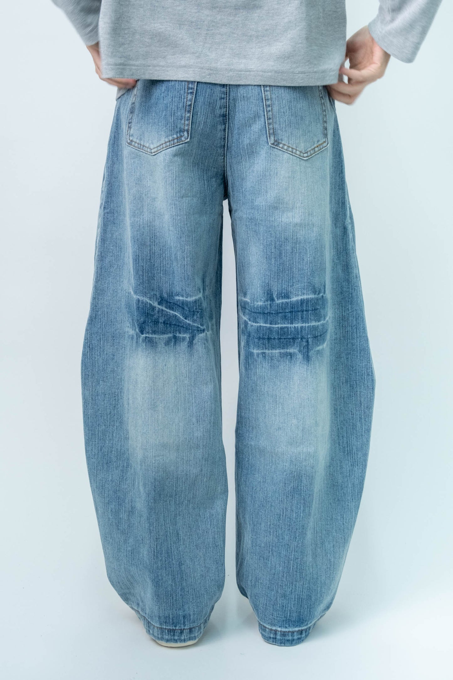 Men's Curved Leg Vintage Wash Denim Jeans - Retro High Street Pants